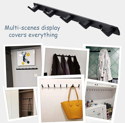 Wall Mounted Coat Racks with 7 Hooks Hanging Holder Towel Rack 25.7"x1.3" Modern Black Hanging for Clothes Entryway Bathroom (7 Hooks(2 Packs))