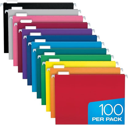 Pendaflex Colored Hanging File Folders Letter Size with 1/5 Cut Adjustable Tabs, 8.5 X 11-12 Assorted Colors, 100 Pack
