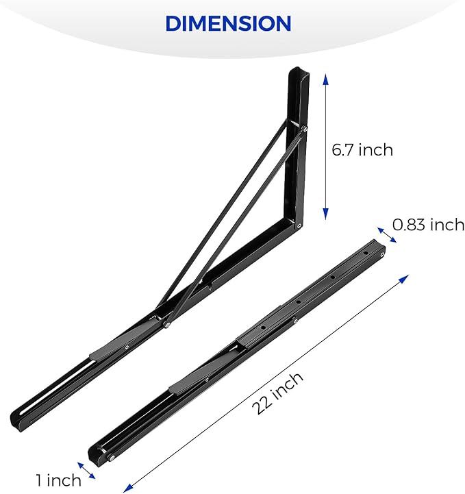 Ravinte 2 Pack 22 Inch Folding Shelf Brackets – Matte Black, Heavy Duty Collapsible Brackets for Tables and Benches – Space-Saving Design
