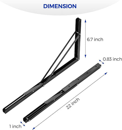 Ravinte 2 Pack 22 Inch Folding Shelf Brackets – Matte Black, Heavy Duty Collapsible Brackets for Tables and Benches – Space-Saving Design