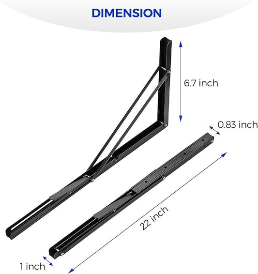 Ravinte 2 Pack 22 Inch Folding Shelf Brackets – Matte Black, Heavy Duty Collapsible Brackets for Tables and Benches – Space-Saving Design