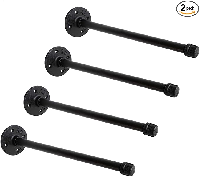 1/2" Industrial Black Iron Pipe Shelf Brackets, Rustic Wall Mounted DIY Shelving Bracket Hanging Custom Pipe Brackets for Floating Shelves (12 Inch, Piece, 4.0)
