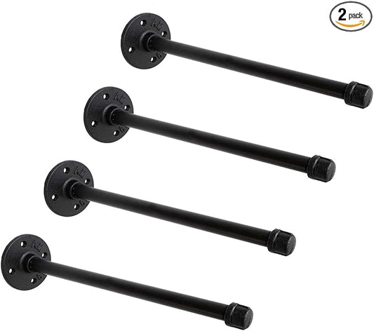 1/2" Industrial Black Iron Pipe Shelf Brackets, Rustic Wall Mounted DIY Shelving Bracket Hanging Custom Pipe Brackets for Floating Shelves (12 Inch, Piece, 4.0)