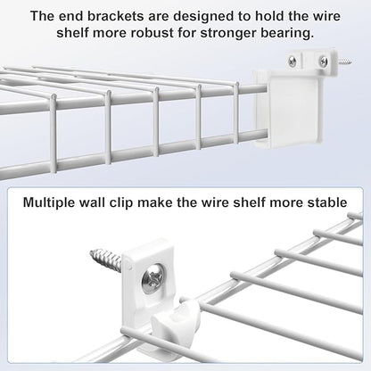 12 Inch Wire Shelf Brackets Set, 6 Pack Metal White Closet Support Bracket with End Brackets & Clips for Wire Shelving Wall Bracket Installation, Support Wire Closet Shelves Racks (6 Pack)