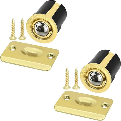 HOMOTEK 2 Pack Drive in Ball Catch with Strike Plate for Closet Doors, Bright Brass, 13/16 Inch x 1-1/8 Inchs,Die-cast, Adjustable Tension Ball