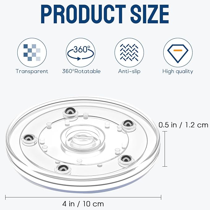 Small Lazy Susan 4 inch, Acrylic Lazy Susan Cabinet Rotation Organizer for Kitchen Countertop, Spice Rack, Makeup & Cake Decorating