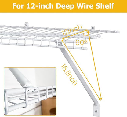 6 Pcs Wire Shelf Brackets, Support Brackets for 12-inch Deep Wire Shelving, Closet Shelving Accessories, Wire Shelving Support Brackets for Closet Wire