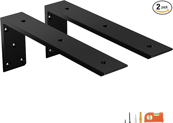 2-Pack 16 Inch Countertop Support Brackets, Heavy Duty L Brackets for Quartz/Wood/Laminate/Granite Countertops | 3/8" Thick Metal Steel | Frosted Black Powder Coated