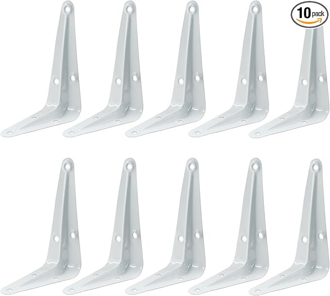 10 Pcs Shelf Brackets, 3 x 4 Inch Heavy Duty Metal Wall Corner Angle Shelving for Wall Hanging Shelves with Wall Anchors and Screws(White)