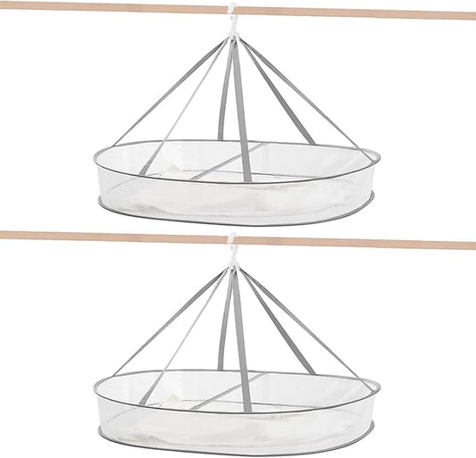 1 Tier Clothes Drying Rack Foldable, 31.5" Mesh Clothes Hanging Dryer, Space Saving Sweater Drying Rack, Laundry Rack,with Internal Fixation, for Clothes, Towels, Underwear, Indoor, Outdoor (2 Pcs)