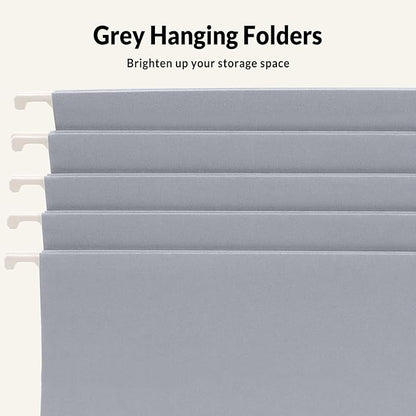 SUNEE 25 Pack Hanging File Folders, Gray Folders, Hanging File Folders Letter Size with 1/5-cut Tabs, Stay Organized for Your Home and Office Bulk File and Documents