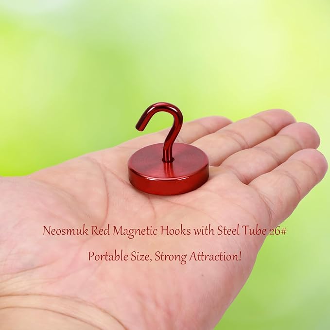 Neosmuk Magnetic Hooks, Cruise Ship Essentials, 100lb+ Heavy Duty Magnetic Hooks for Cruise Cabins, Refrigerator, Grill, Hanging, and Travel | Extra Strong Must-Haves Magnet Hook,Red, 5 Pack