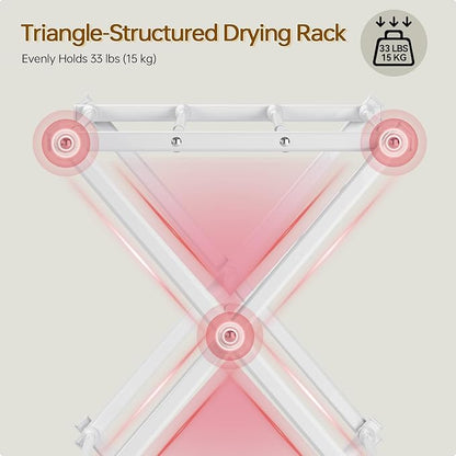 KINGBOARD Clothes Drying Rack, Collapsible Drying Rack Clothing with 11 Poles, 3-Tier Laundry Drying Rack, Small Clothes Drying Rack Foldable for Baby Clothes Sock Towel, 25lb Capacity, White & Grey