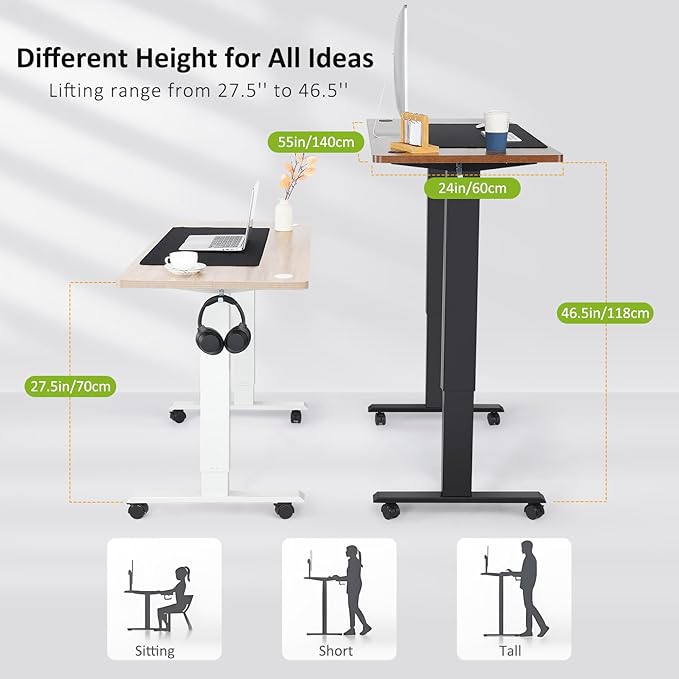 farexon 55 x 24 inch Standing Desk Electric Adjustable Height with Charging Station, USB Outlets, Wheels, Stand up Desk with Ergonomic Workstation, 4 Preset Heights Easy to Set(White)