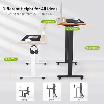 farexon 55 x 24 inch Standing Desk Electric Adjustable Height with Charging Station, USB Outlets, Wheels, Stand up Desk with Ergonomic Workstation, 4 Preset Heights Easy to Set(White)