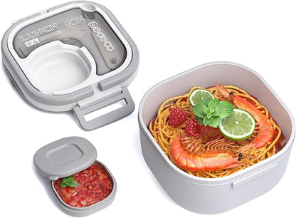 Bento Box for Adults & Kids – Single Compartment Lunch Box,Food Container,BPA-Free,Microwave & Dishwasher Safe with Removable Divider,Utensils & Sauce Jar-White