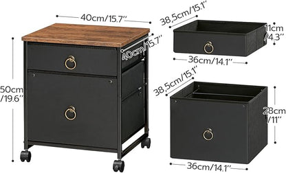 HOOBRO File Cabinet, 2-Drawer Vertical Mobile Office Cabinet, Rolling Printer Stand, for A4/Letter Size Files, Nonwovens Drawer, for Home Office, Rustic Brown and Black BFK21WJ01
