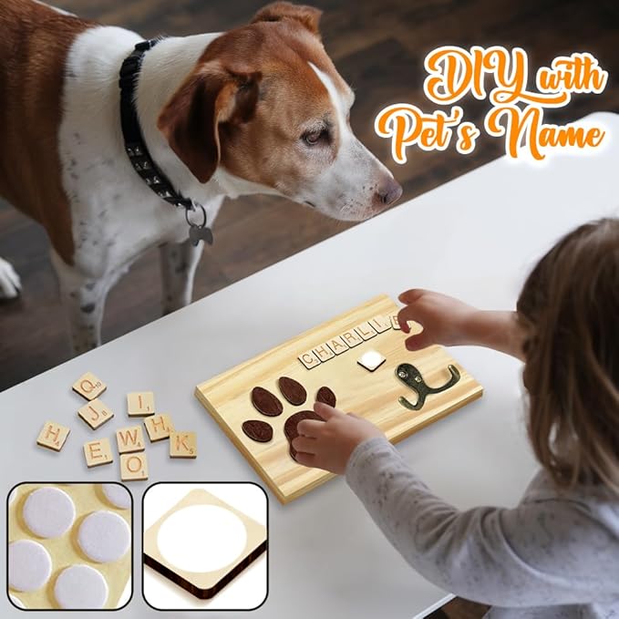 2 Pack Dog Leash Holder Wall Mount, Pet Harness Hanger with Scrabble Letters, Dog Collar Organizer for Entryway, Cat Leash Holder for Wall, Pet Loss Gifts, Keepsake, Home Decor PF218-CBN