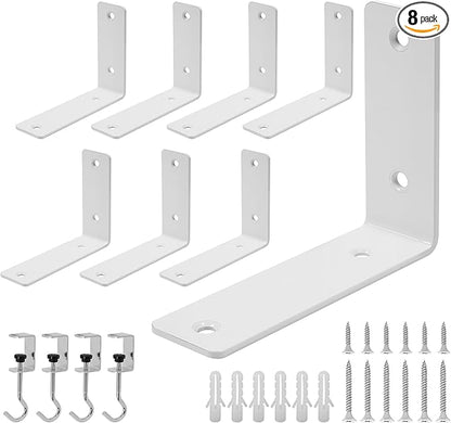 L Floating Shelf Brackets,8 Pack Heavy Duty L Brackets for Shelves, L 5" X H 4" White Metal Countertop Support Brackets,Wall Mounting for Wood