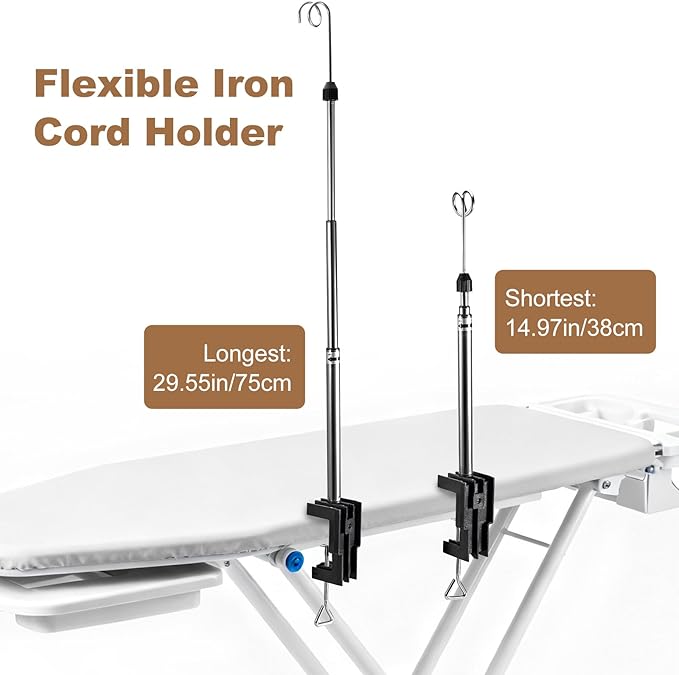 Universal Flexible Iron Cord Holder, Steam Iron Cord Holder for Standard Ironing Boards, Metal, Tabletop Mount