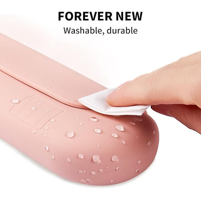 2 IN 1 Silicone Makeup Brush Holder with Beauty Make Up Sponge Holder Case：Soft Portable Cosmetic Face Brushes Holder with Upgrade Anti-Fall Out Magnetic Closure - Pink Sand