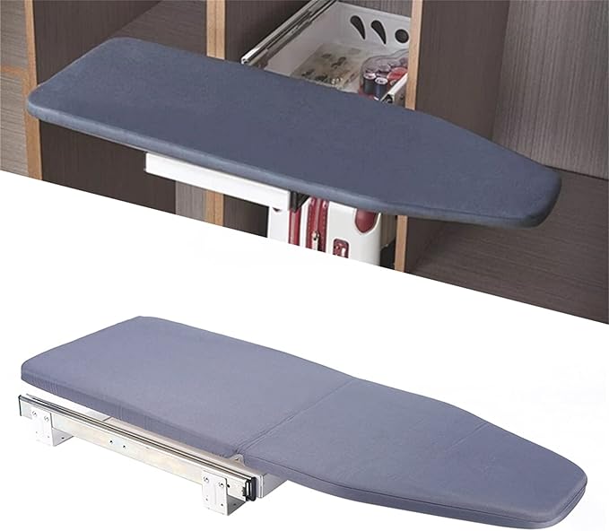 180° Rotation Wall-Mounted Ironing Board Foldable Clothes Ironing Table Pull-Out Stow Away Ironing Board Retractable Small Ironing Board Ironing Storage Station for Home Apartment Gray