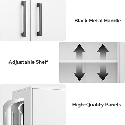 Wall Cabinet,Lockable Storage Cabinets with Adjustable Shelf,Locking Wall Storage Cabinet with Doors for Laundry Room,Home Office,White