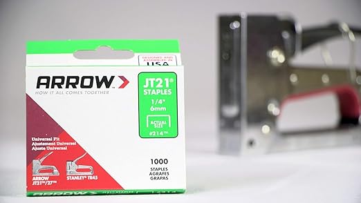 Arrow 214 JT21 Thin Wire Staples for Staple Guns and Staplers, Use for Upholstery, Crafts, General Repairs, 1/4-Inch Leg Length, 7/16-Inch Crown Width, 1000-Pack, Grey