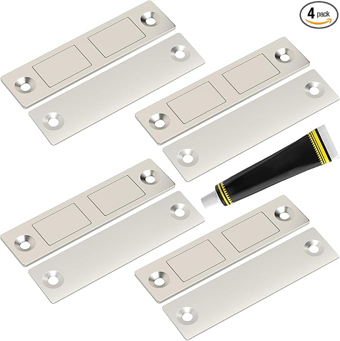 Cabinet Magnets Stick On Jiayi 4 Pack 30 LB Ultra Thin Invisible Magnetic Door Catch No Drill, Dual Magnet Door Closer Latch, Heavy Duty Strong Door Drawer Magnet for Kitchen Wardrobe Closet Closure