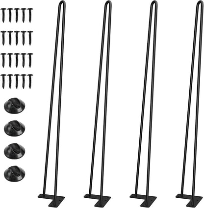 SMARTSTANDARD Hairpin Table Legs 30 Inch, 3/8" Solid Metal Legs for DIY Bench Desk Chairs Dining End Table - Set of 4, Carbon Steel Black Heavy Duty Furniture Legs with Rubber Floor Protectors