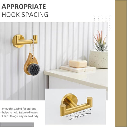 Angle Simple Bathroom Double Hook Brushed Dark Gold, SUS304 Stainless Steel Bath Towel Holder, Double Robe Hanger Wall Mount