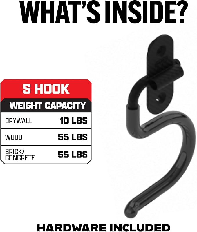Smart T Garage Storage Wall Hook | S-Hook for Garage Organization, Heavy Duty Organizer Wall Mount or Shelving Hooks