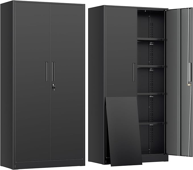 INTERGREAT Metal Storage Cabinet, 72” H Storage Cabinet with Doors and Adjustable Shelves for Office, Home, Garage, Pantry (Assembly Required, Black)