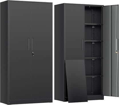 INTERGREAT Metal Storage Cabinet, 72” H Storage Cabinet with Doors and Adjustable Shelves for Office, Home, Garage, Pantry (Assembly Required, Black)