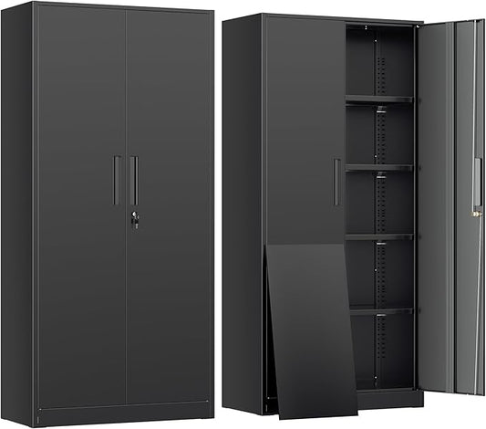 INTERGREAT Metal Storage Cabinet, 72” H Storage Cabinet with Doors and Adjustable Shelves for Office, Home, Garage, Pantry (Assembly Required, Black)