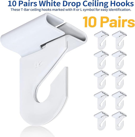 Wakhow 10 Pairs Drop Ceiling Hooks for Hanging, Suspended Track Ceiling Tile Clips, Ceiling Grid Hangers for Decorations from Classroom, Office, Home, Wedding, Hold Up to 20 lbs, 1" W X 1½" H