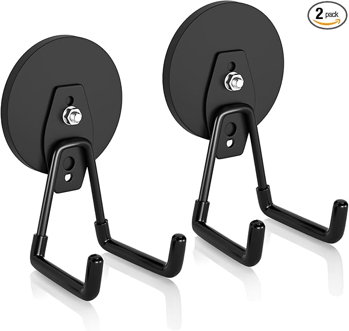 ENUODA Strong Magnetic Hooks Heavy Duty Garage Hooks Magnet Tool Holder for Hanging Yard Tools Extension Cord Hose Power Tools Workshop Organization Outdoor Indoor, 25Lbs, 2 Pack