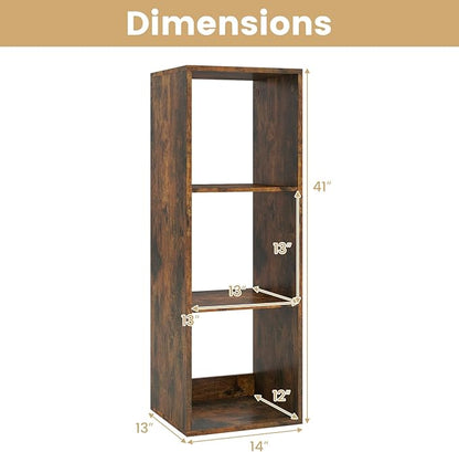 Giantex 3-Cube Bookcase, Cubby Bookshelf w/Back Guardrail & Anti-Tipping Kits, 4-Tier Freestanding Storage Organizer with Shelves, Open Back Display Rack for Living Room, Bedroom, Study