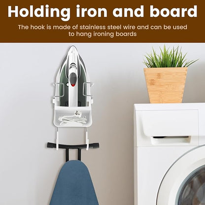 Iron Board Hanger Wall Mounted, Iron and Ironing Board Storage Organizer, Iron Hanger with Ironing Board Rack, Iron Board Holder, Electric Iron Holder for Home Bathroom (White)