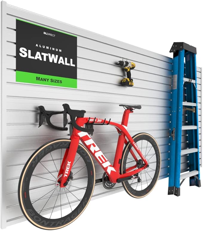 DLDIRECT Slatwall Panel Garage Wall Organizer Heavy Duty Mounted Aluminum Slat Rack, Interlocking Paneling for Storage, Board, Shelves System -Silver (8’H x 4’W)