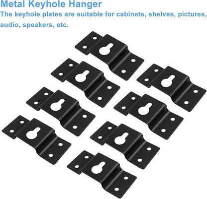 Piutouyar 20 Pcs Heavy Duty Keyhole Hangers, Metal Keyhole Bracket Hanger Accessories Fasteners with Screws for Picture Frames Mirrors Cabinet Box Audio Speaker Hanger Hook(Black, 71x30mm)