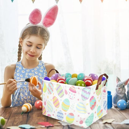 FXOLCSHE Rectangular Easter basket,Dirty laundry basket with handles,Toy storage bin,Laundry basket for girls,Girls Room Decor,Gift Basket(Flower egg)