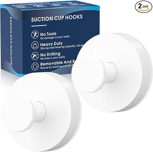 Suction Cup Hooks for Shower,Removable Shower Towel Suction Hooks for Bathroom Wall,Kitchen,Glass,Mirror,Tile to Hang Robes,Loofah-White(2-Pack)