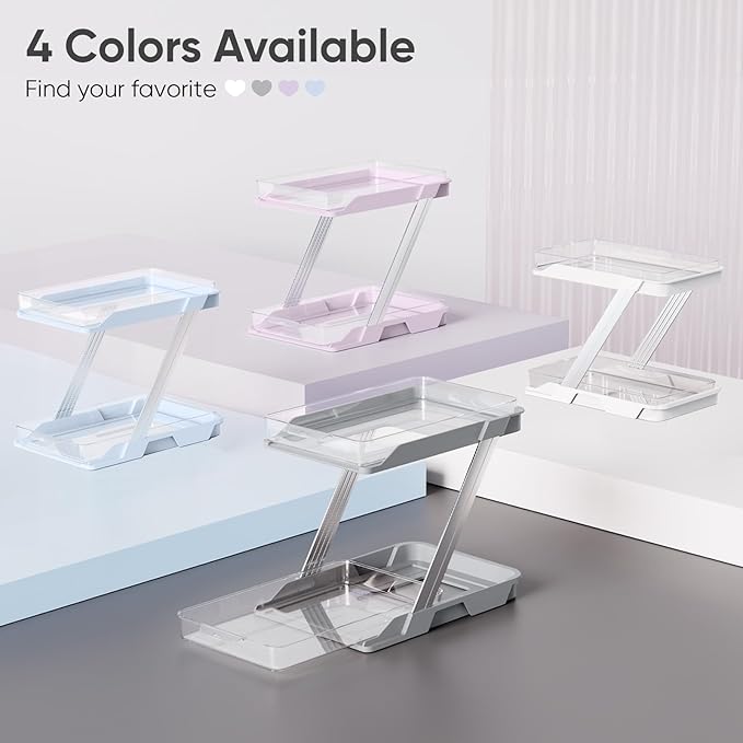 3 Pack Bathroom Organizers and Storage - Multi-Purpose,2-Tier Clear Pull Out Organization for Bathroom,Under Sink,Kitchen,Vanity,Countertop,Cabinet,Pantry & Medicine Cabinet,White