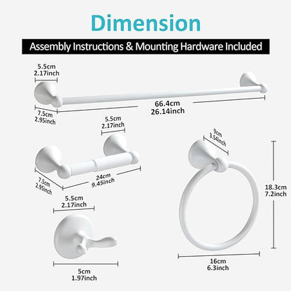 BGL Bathroom Accessories Set, White Paint Expandable Towel Bar 4-Piece Bathroom Accessory Set Wall Mounted Towel Ring Robe Hook Toilet Paper Holder Towel Holder