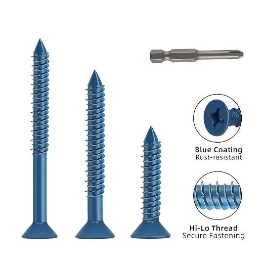 1/4" x 4" Concrete Screws, 50 PCS Blue Flat Head Concrete Screws Anchor Kit for Masonry, Cement, Block, Brick or Stucco