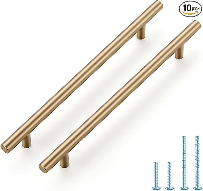 JOY DECOR 10 Pack Champagne Bronze Cabinet Pulls – 10 Inch Length, 7-1/2 Inch (192mm) Hole Center – Stainless Steel Kitchen Cabinet Handles for Drawer and Cupboard