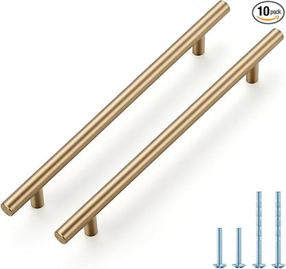 JOY DECOR 10 Pack Champagne Bronze Cabinet Pulls – 10 Inch Length, 7-1/2 Inch (192mm) Hole Center – Stainless Steel Kitchen Cabinet Handles for Drawer and Cupboard