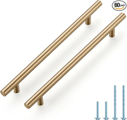 JOY DECOR 60 Pack Champagne Bronze Cabinet Pulls – 10 Inch Length, 7-1/2 Inch (192mm) Hole Center – Stainless Steel Kitchen Cabinet Handles for Drawer and Cupboard