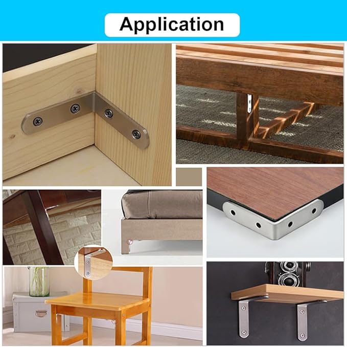 8 Pack L Bracket Corner Braces 2 Inch Stainless Steel Heavy Duty Shelf Bracket for Wood Shelves, Wall Hanging Support 90 Degree Joint Right Angle Brackets with Screws